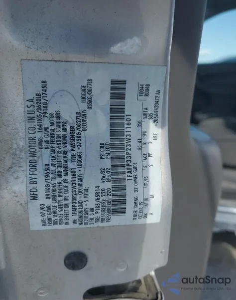 2003 Ford Focus Lx из США, поврежденный, VIN 1FAFP33P23W311601